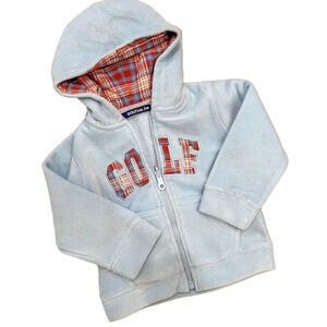 Golf Kids Fleece Zip Hoodie Light Blue Plaid Appliqué